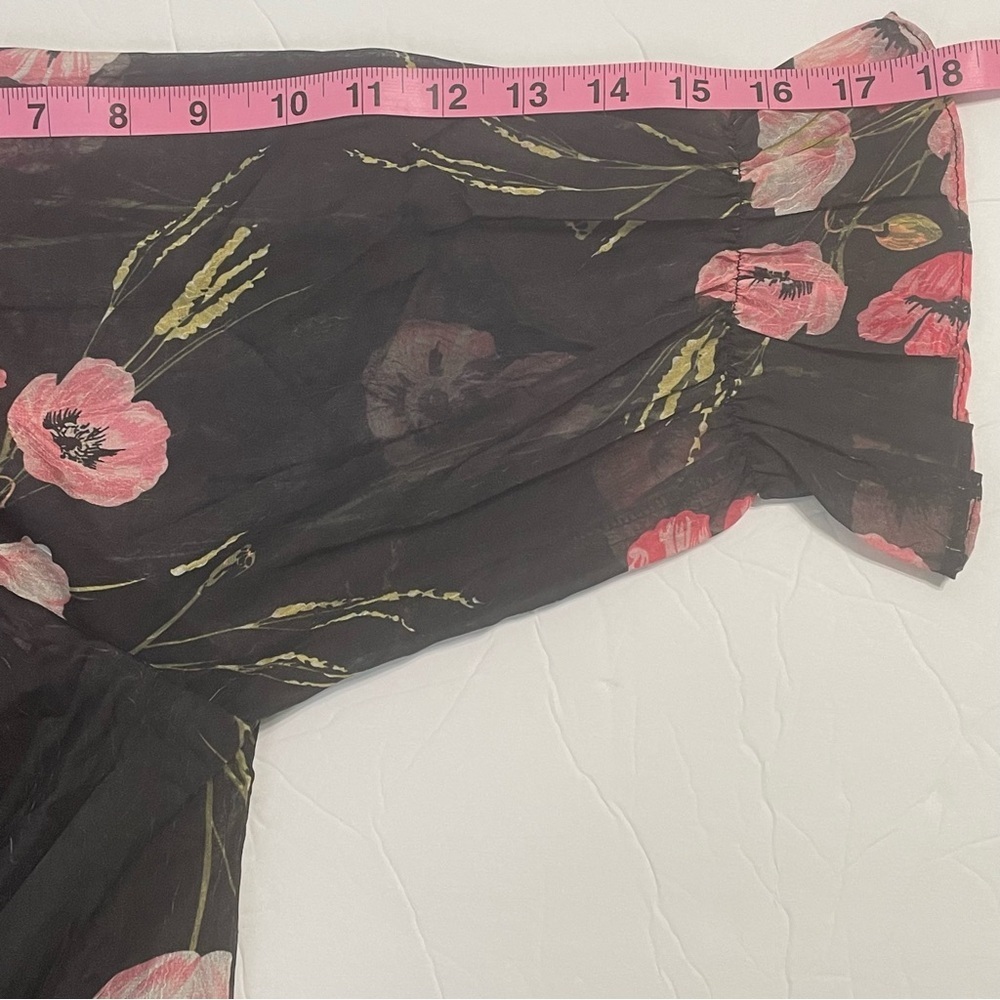 Kate & Mallory top XL ruffle neckline sheer floral over lined bodice adj sleeves - Picture 12 of 12